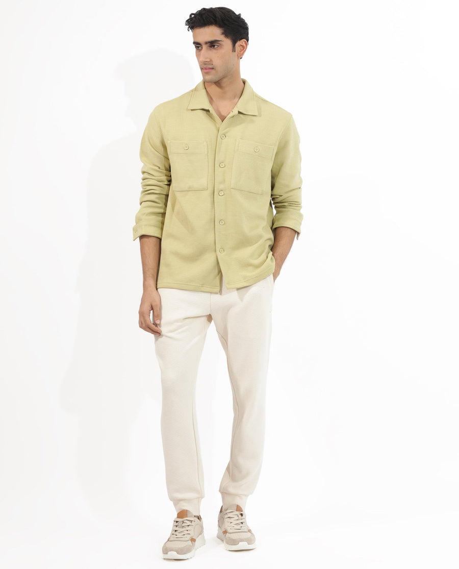 Rare Rabbit Men's Elric Pastel Green Cotton Textured Regular Fit Full Sleeve Spread Collar Jacket