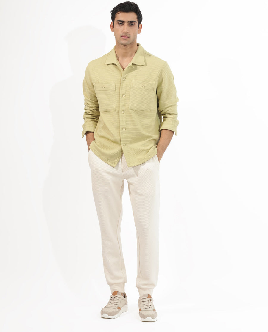 Rare Rabbit Men's Elric Pastel Green Cotton Textured Regular Fit Full Sleeve Spread Collar Jacket