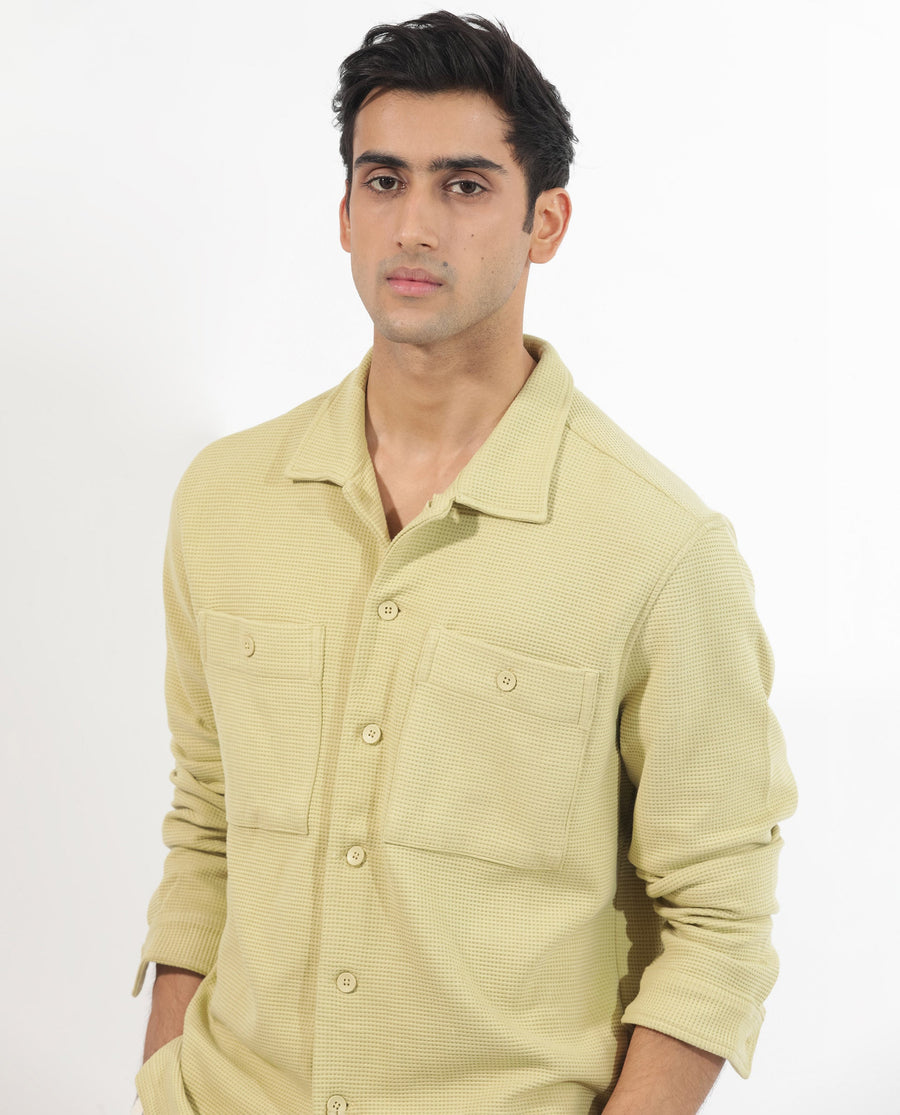 Rare Rabbit Men's Elric Pastel Green Cotton Textured Regular Fit Full Sleeve Spread Collar Jacket