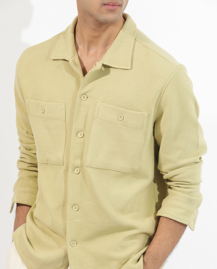 Rare Rabbit Men's Elric Pastel Green Cotton Textured Regular Fit Full Sleeve Spread Collar Jacket