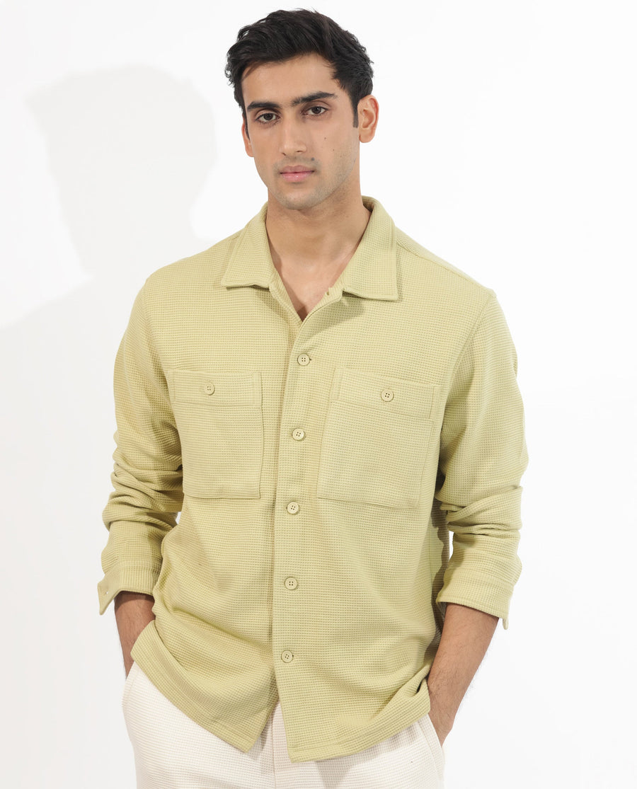 Rare Rabbit Men's Elric Pastel Green Cotton Textured Regular Fit Full Sleeve Spread Collar Jacket