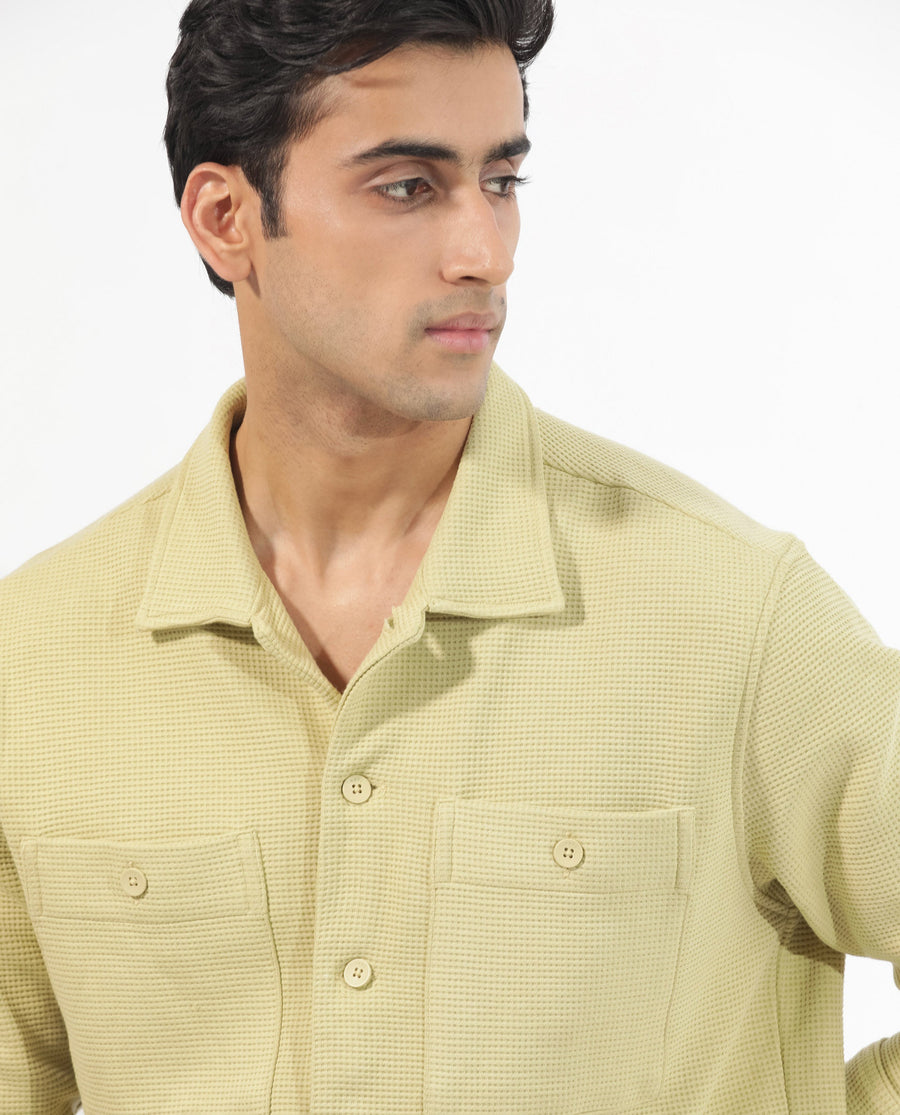 Rare Rabbit Men's Elric Pastel Green Cotton Textured Regular Fit Full Sleeve Spread Collar Jacket