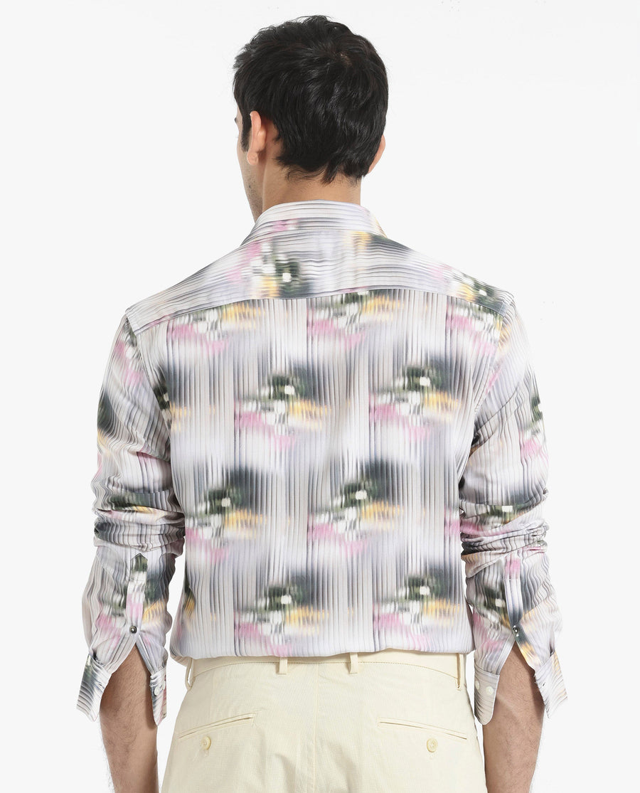 Rare Rabbit Men's Delune Dark Grey Viscose Abstract Print Regular Fit Full Sleeve Collared Shirt