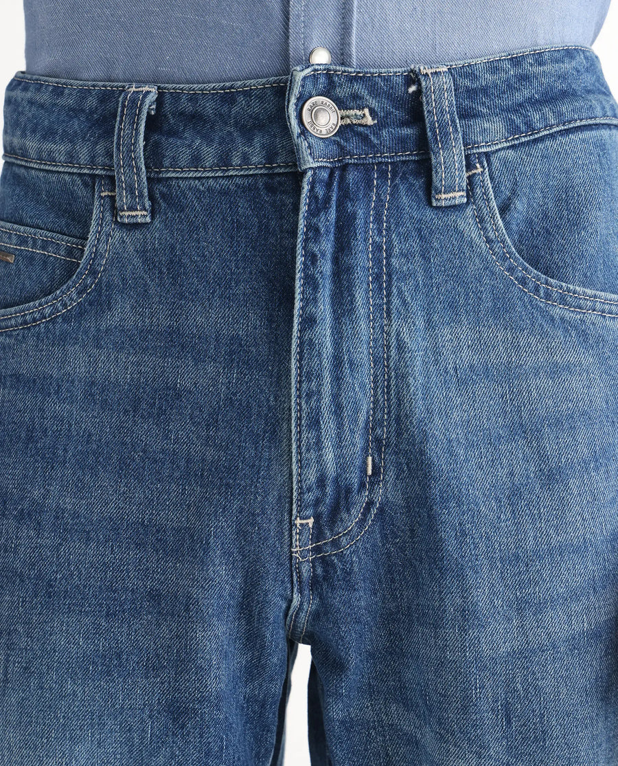 Rare Rabbit Men's Denis Blue Cotton Plain Morris Regular Fit Jeans