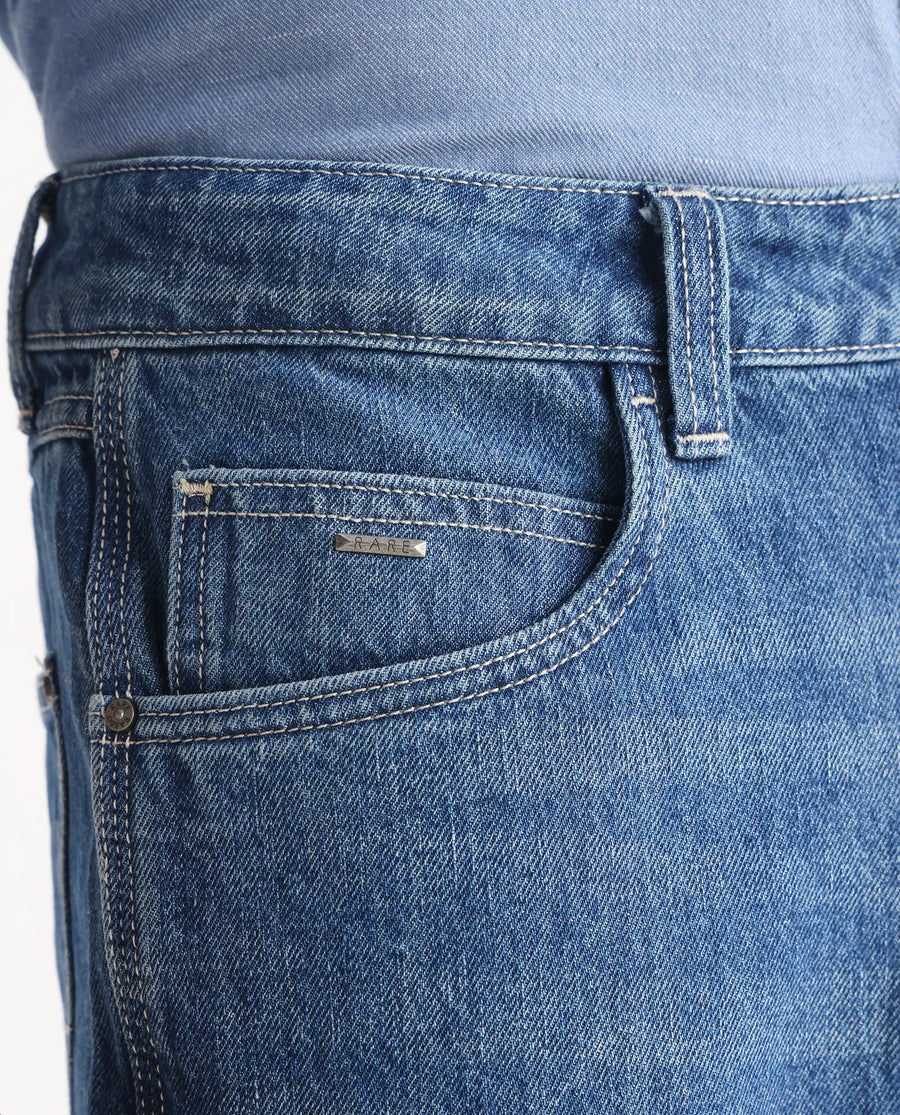 Rare Rabbit Men's Denis Blue Cotton Plain Morris Regular Fit Jeans