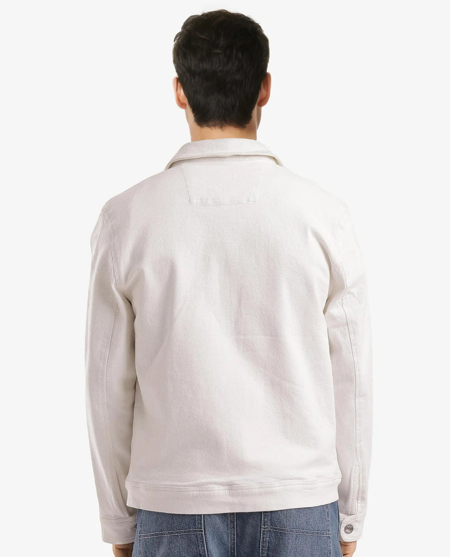 Rare Rabbit Men's Denner Off White Cotton Plain Relaxed Fit Full Sleeve Spread Collar Jacket