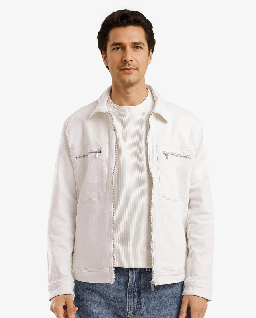 Rare Rabbit Men's Denner Off White Cotton Plain Relaxed Fit Full Sleeve Spread Collar Jacket