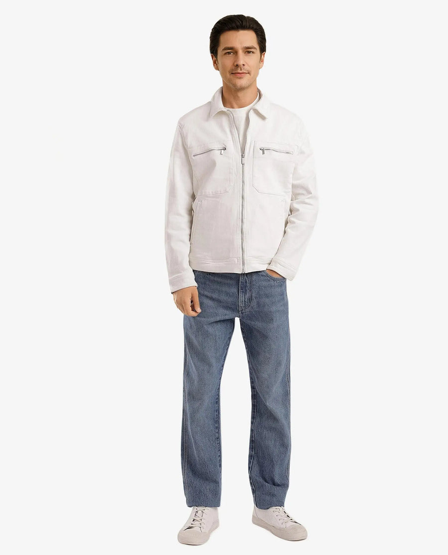 Rare Rabbit Men's Denner Off White Cotton Plain Relaxed Fit Full Sleeve Spread Collar Jacket
