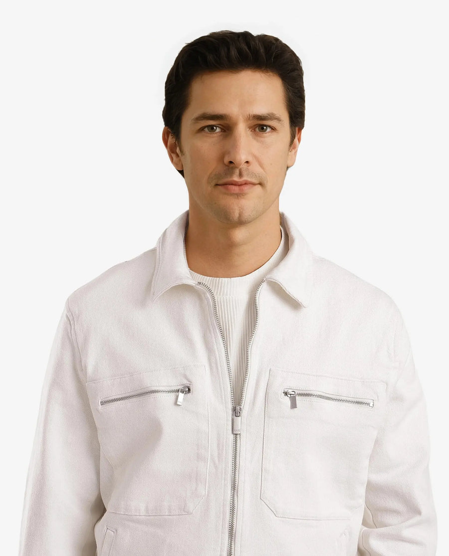 Rare Rabbit Men's Denner Off White Cotton Plain Relaxed Fit Full Sleeve Spread Collar Jacket