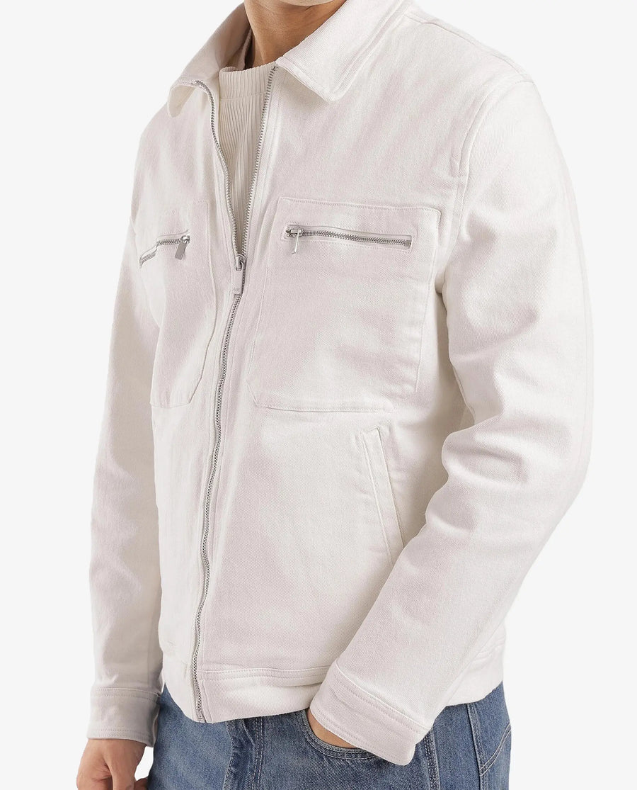 Rare Rabbit Men's Denner Off White Cotton Plain Relaxed Fit Full Sleeve Spread Collar Jacket