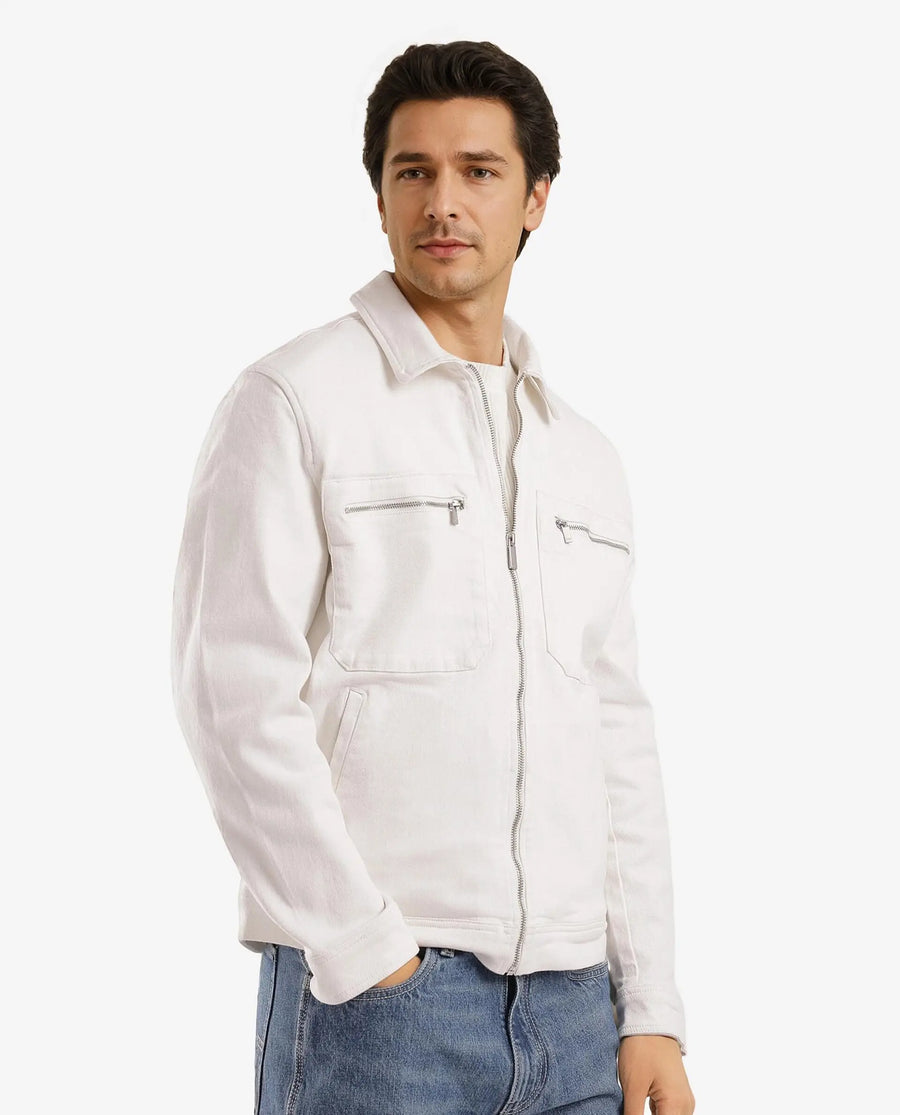 Rare Rabbit Men's Denner Off White Cotton Plain Relaxed Fit Full Sleeve Spread Collar Jacket