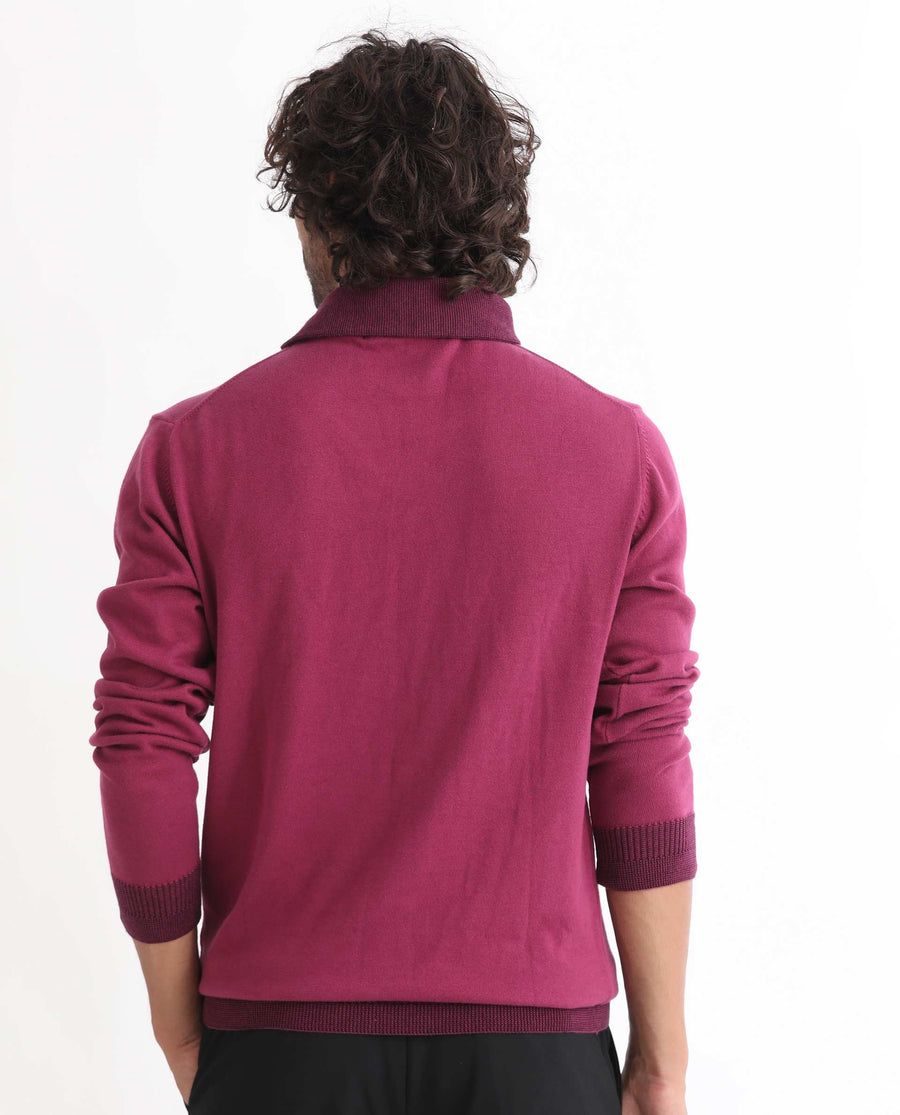 Rare Rabbit Men's Denver Pink Cotton Plain Regular Fit Full Sleeve Shawl Neck Sweater