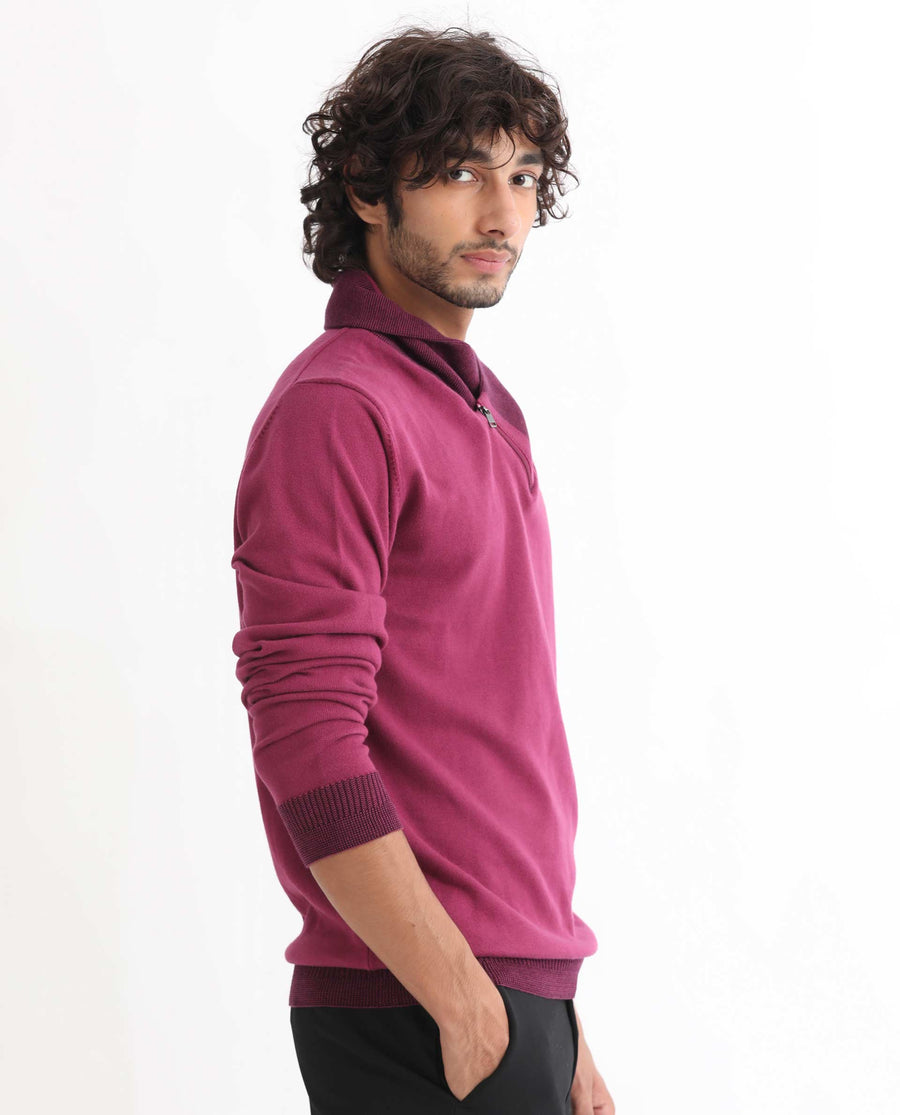 Rare Rabbit Men's Denver Pink Cotton Plain Regular Fit Full Sleeve Shawl Neck Sweater