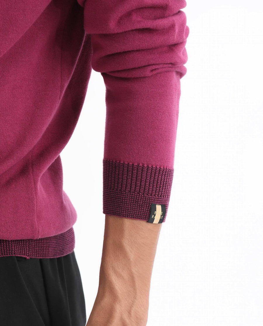Rare Rabbit Men's Denver Pink Cotton Plain Regular Fit Full Sleeve Shawl Neck Sweater