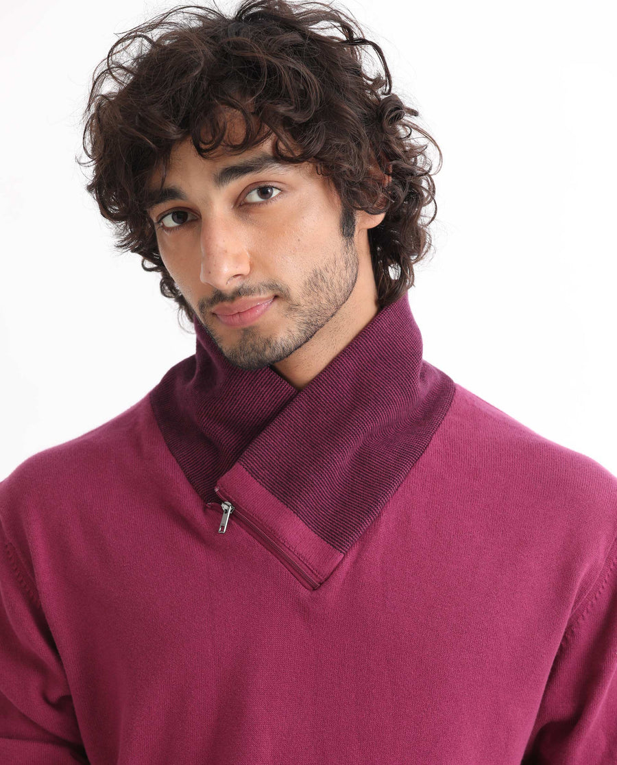 Rare Rabbit Men's Denver Pink Cotton Plain Regular Fit Full Sleeve Shawl Neck Sweater