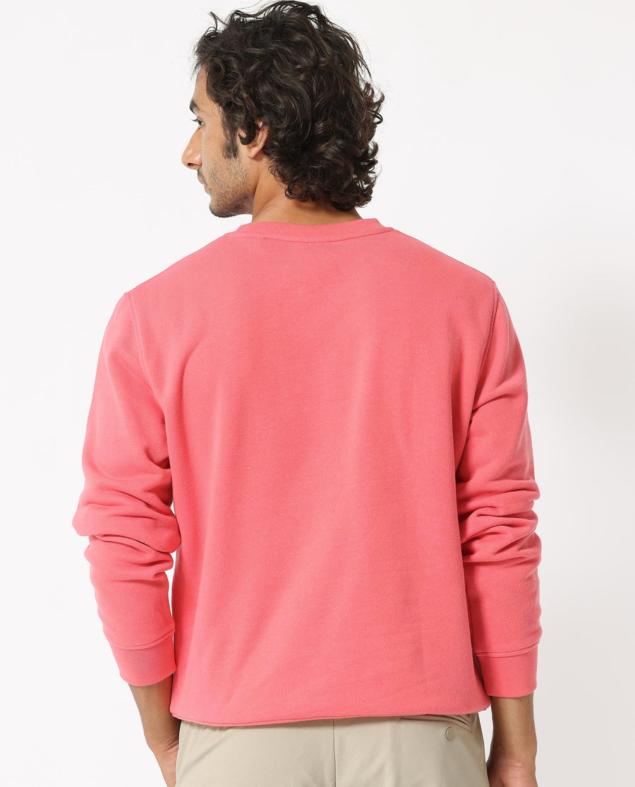 Rare Rabbit Men's Depth Red Cotton Graphic Print Regular Fit Full Sleeve Crew Neck Sweatshirt