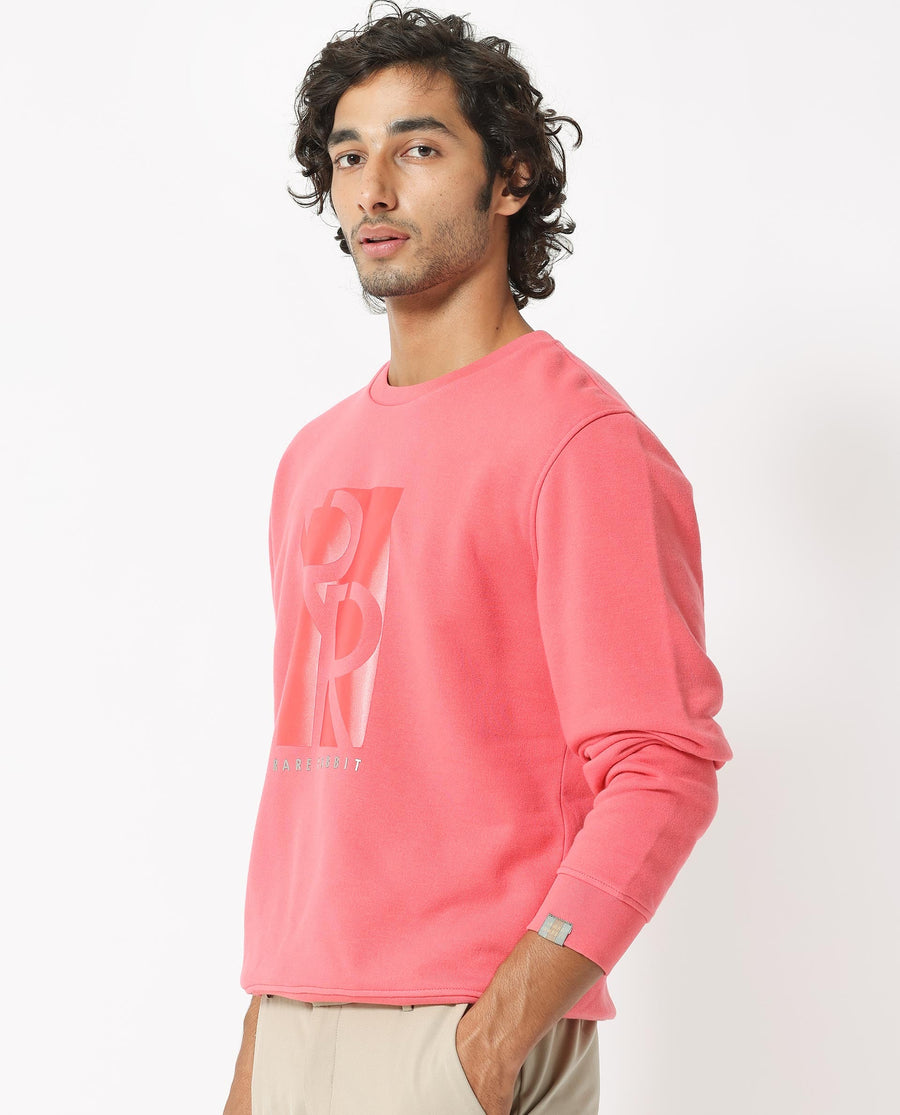 Rare Rabbit Men's Depth Red Cotton Graphic Print Regular Fit Full Sleeve Crew Neck Sweatshirt