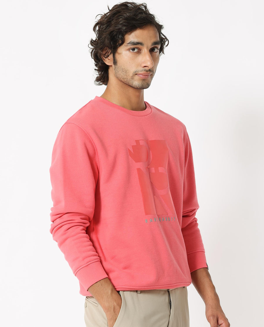 Rare Rabbit Men's Depth Red Cotton Graphic Print Regular Fit Full Sleeve Crew Neck Sweatshirt