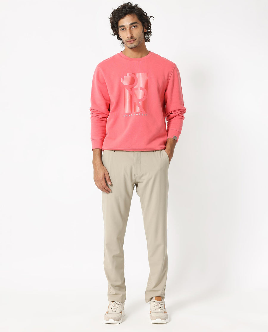 Rare Rabbit Men's Depth Red Cotton Graphic Print Regular Fit Full Sleeve Crew Neck Sweatshirt