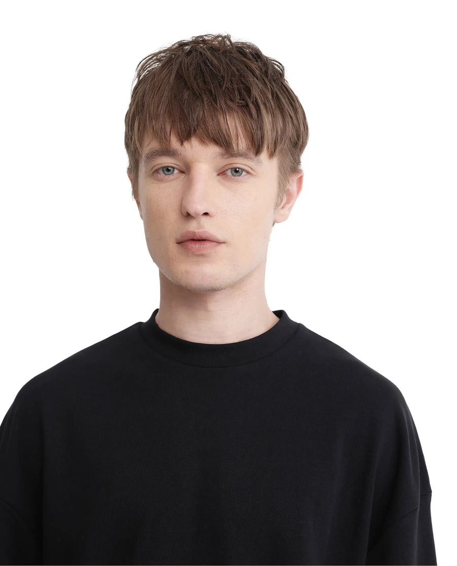 Rare Rabbit Men's Deric Black Cotton Blend Graphic Print Boxy Fit Full Sleeve Crew Neck Sweatshirt
