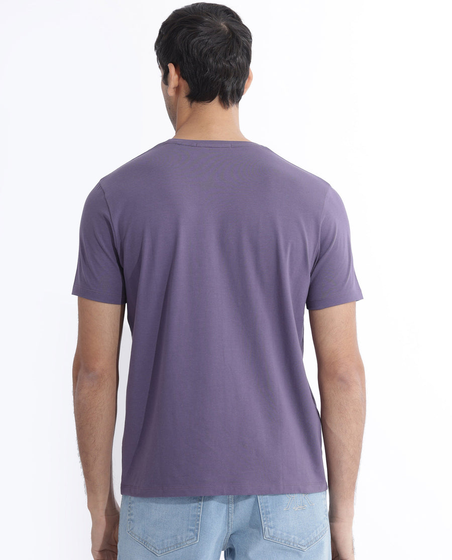 Rare Rabbit Men's Dern Dusky Purple Cotton Blend Graphic Print Regular Fit Half Sleeve Crew Neck T-Shirt