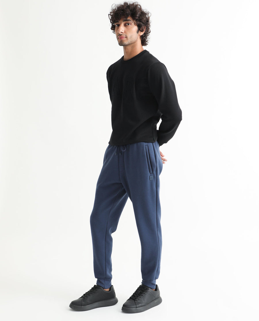 Rare Rabbit Men's Derry Dusky Blue Cotton Plain Regular Fit Joggers