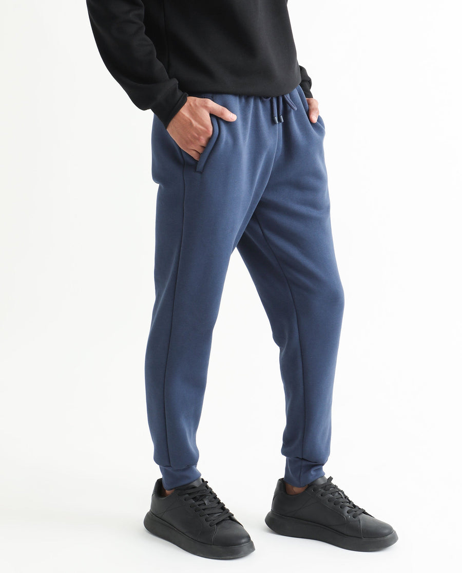 Rare Rabbit Men's Derry Dusky Blue Cotton Plain Regular Fit Joggers