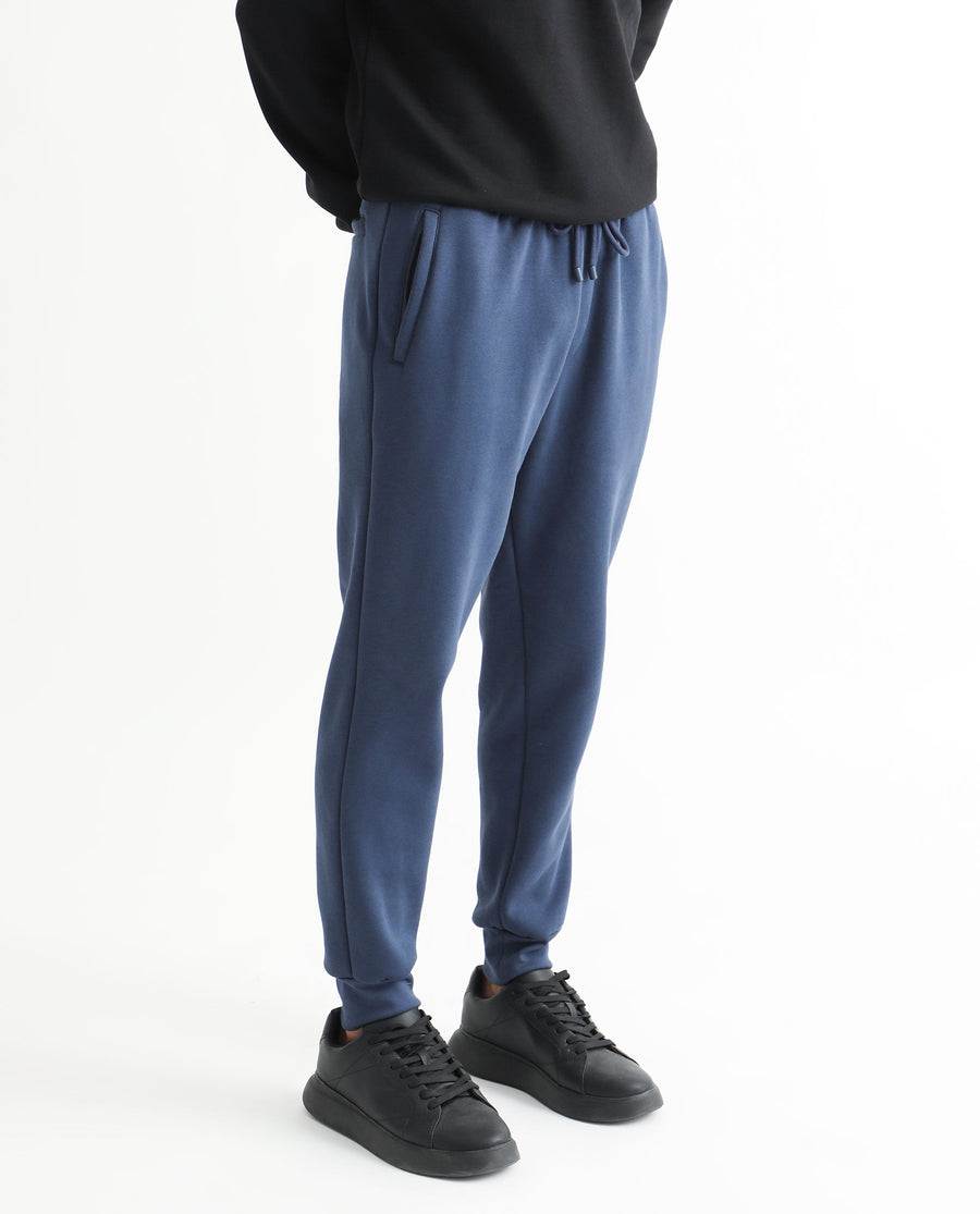 Rare Rabbit Men's Derry Dusky Blue Cotton Plain Regular Fit Joggers