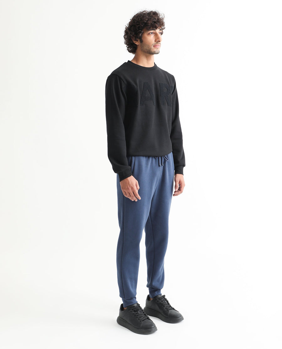 Rare Rabbit Men's Derry Dusky Blue Cotton Plain Regular Fit Joggers