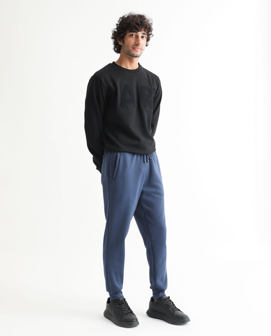 Rare Rabbit Men's Derry Dusky Blue Cotton Plain Regular Fit Joggers