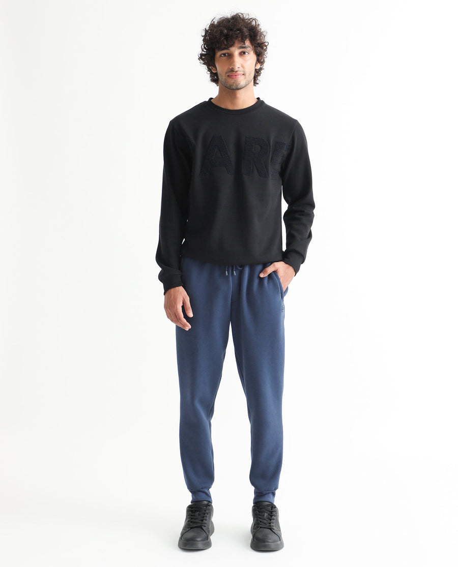 Rare Rabbit Men's Derry Dusky Blue Cotton Plain Regular Fit Joggers