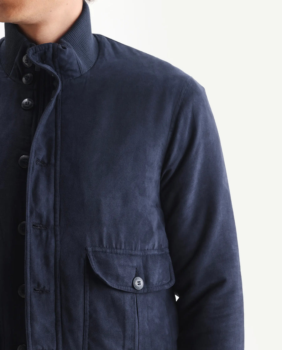 Rare Rabbit Men's Deue Navy Polyester Plain Regular Fit Full Sleeve Ribbed Collar Jacket