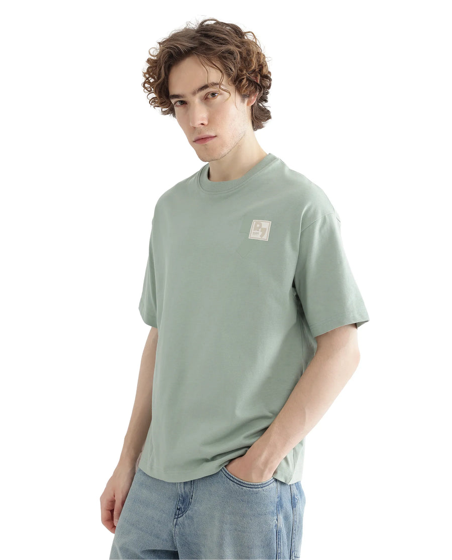 Rare Rabbit Men's Deus Dusky Green Cotton Hd Print Boxy Fit Half Sleeve Crew Neck T-Shirt