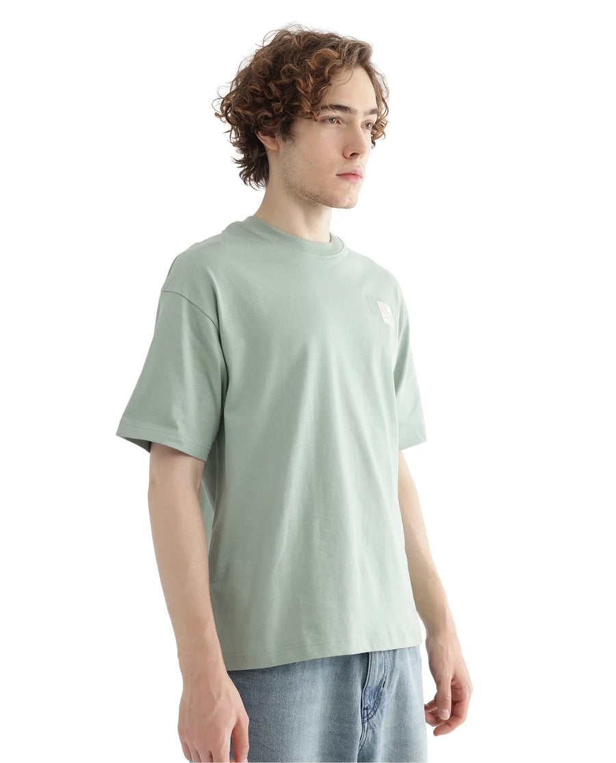 Rare Rabbit Men's Deus Dusky Green Cotton Hd Print Boxy Fit Half Sleeve Crew Neck T-Shirt