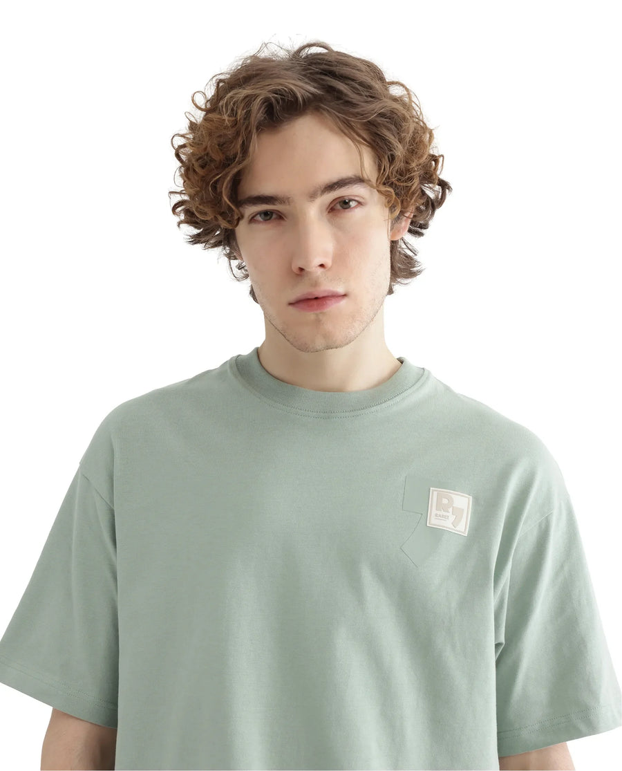 Rare Rabbit Men's Deus Dusky Green Cotton Hd Print Boxy Fit Half Sleeve Crew Neck T-Shirt