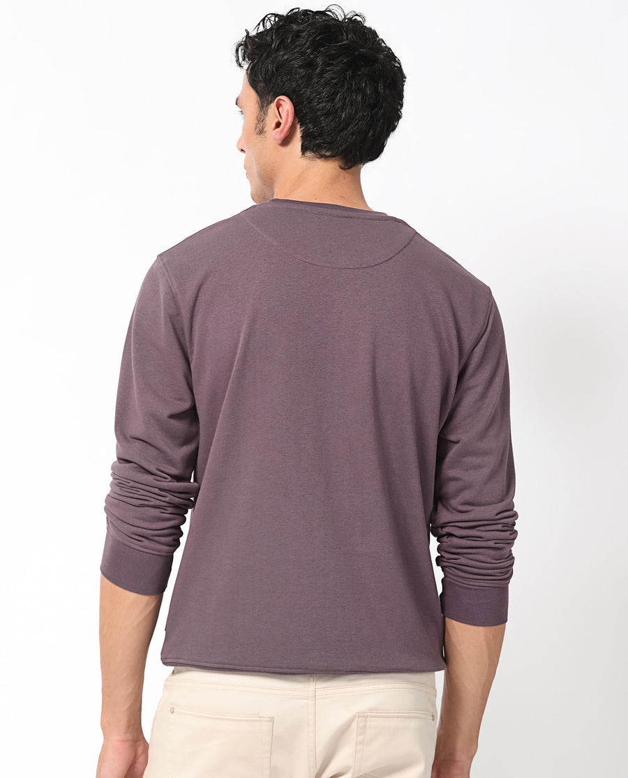 Rare Rabbit Men's Devonn Purple Cotton Graphic Print Regular Fit Full Sleeve Crew Neck Sweatshirt