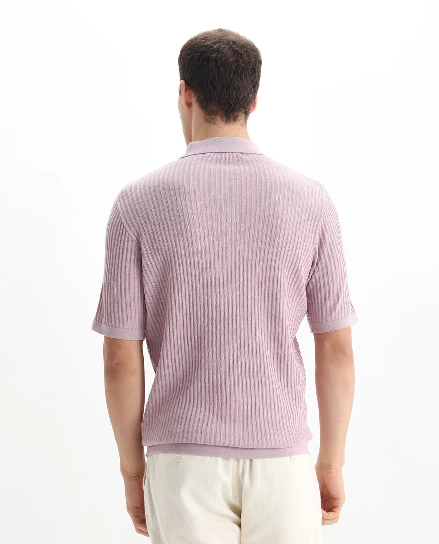 Rare Rabbit Men's Devr Dusky Pink Tencel Textured Regular Fit Half Sleeve Polo