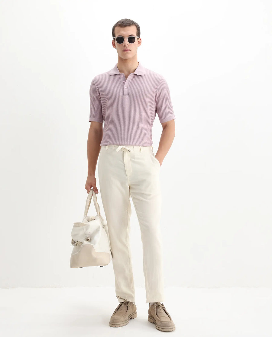 Rare Rabbit Men's Devr Dusky Pink Tencel Textured Regular Fit Half Sleeve Polo