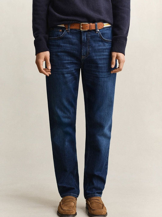 Gant Men Navy Blue Solid Stretchable Regular Fit Jeans
