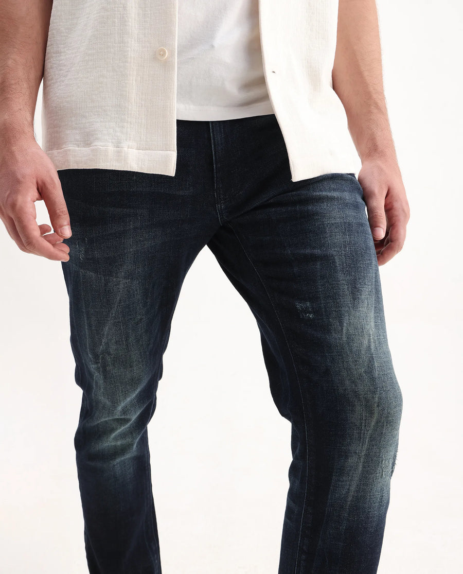 Rare Rabbit Men's Deigo Dark Blue Cotton Plain Hawk Slim Fit Jeans