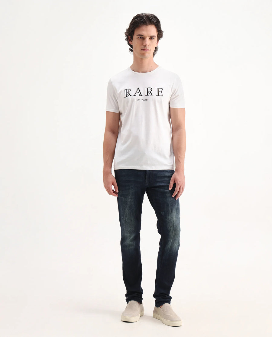 Rare Rabbit Men's Deigo Dark Blue Cotton Plain Hawk Slim Fit Jeans