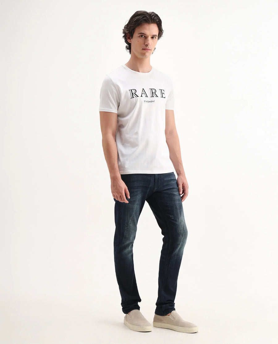 Rare Rabbit Men's Deigo Dark Blue Cotton Plain Hawk Slim Fit Jeans