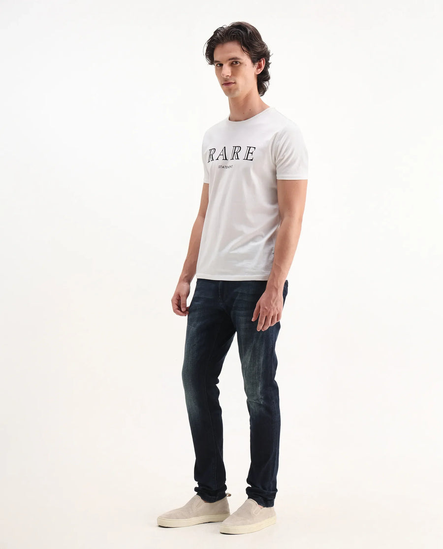 Rare Rabbit Men's Deigo Dark Blue Cotton Plain Hawk Slim Fit Jeans