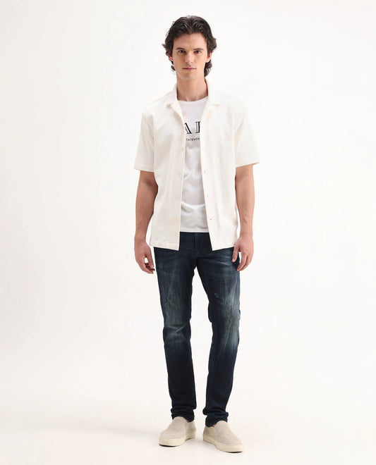 Rare Rabbit Men's Deigo Dark Blue Cotton Plain Hawk Slim Fit Jeans
