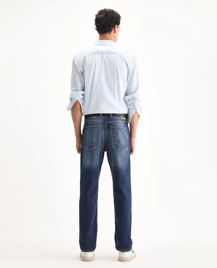 Rare Rabbit Men's Dieme Blue Cotton Plain Morris Regular Fit Jeans