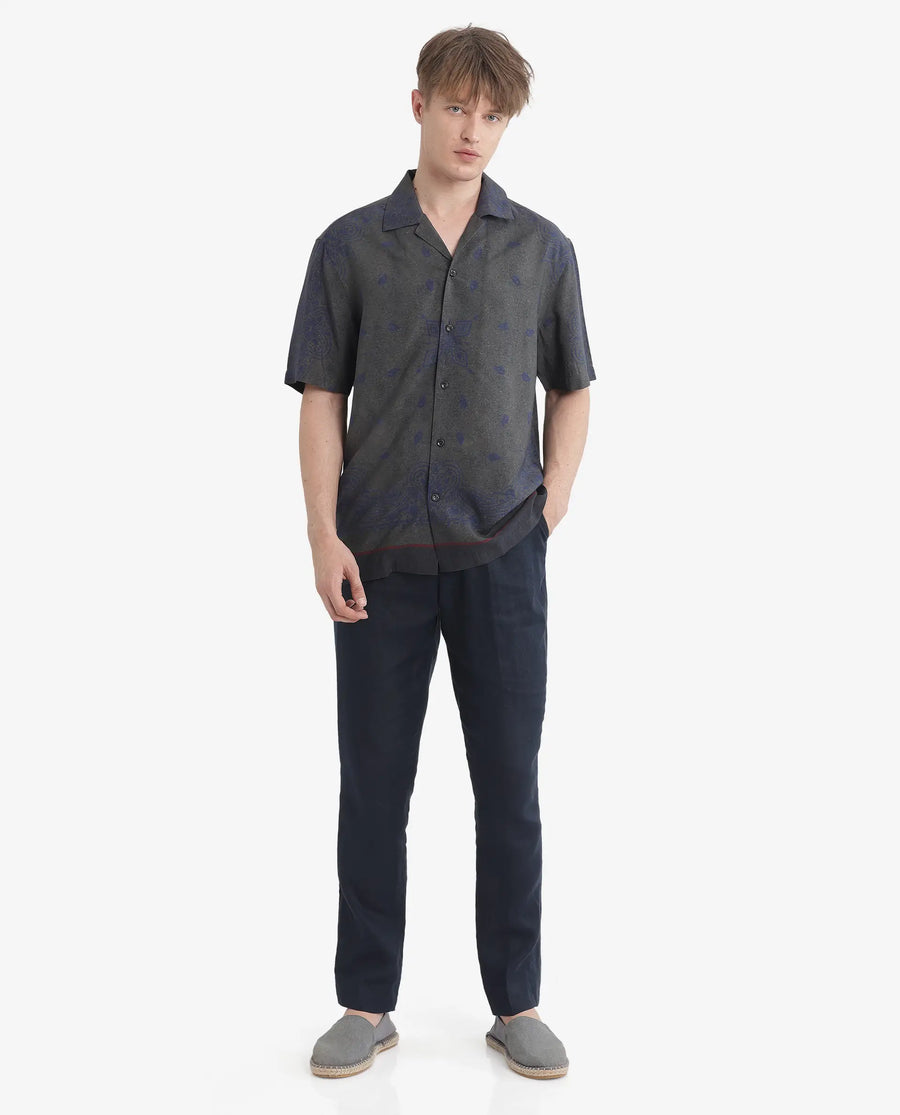 Rare Rabbit Men's Difo Green Viscose Printed Boxy Fit Half Sleeve Cuban Collar Shirt