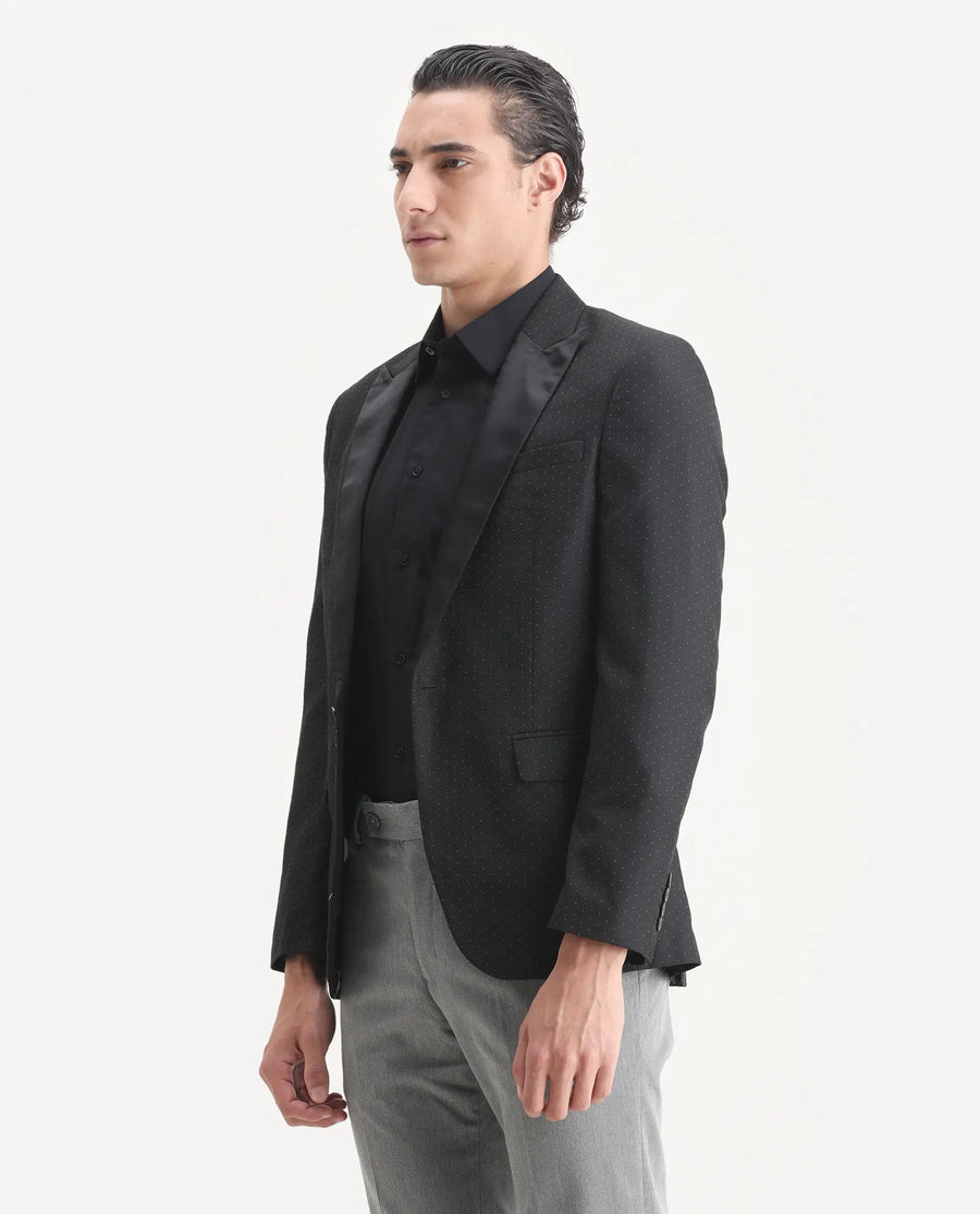 Rare Rabbit Men's Digby Black Polyester Plain Tailored Fit Full Sleeve Lapel Neck Blazer