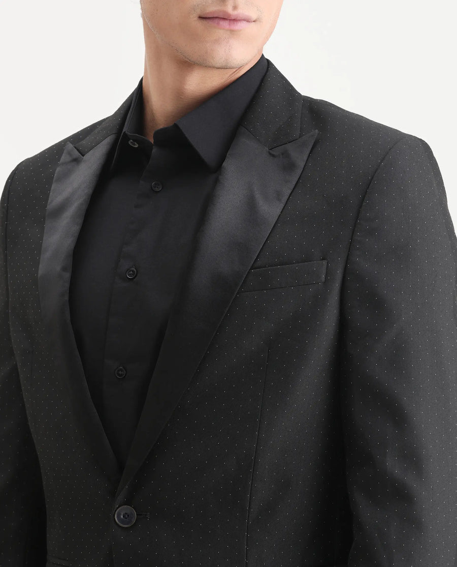 Rare Rabbit Men's Digby Black Polyester Plain Tailored Fit Full Sleeve Lapel Neck Blazer