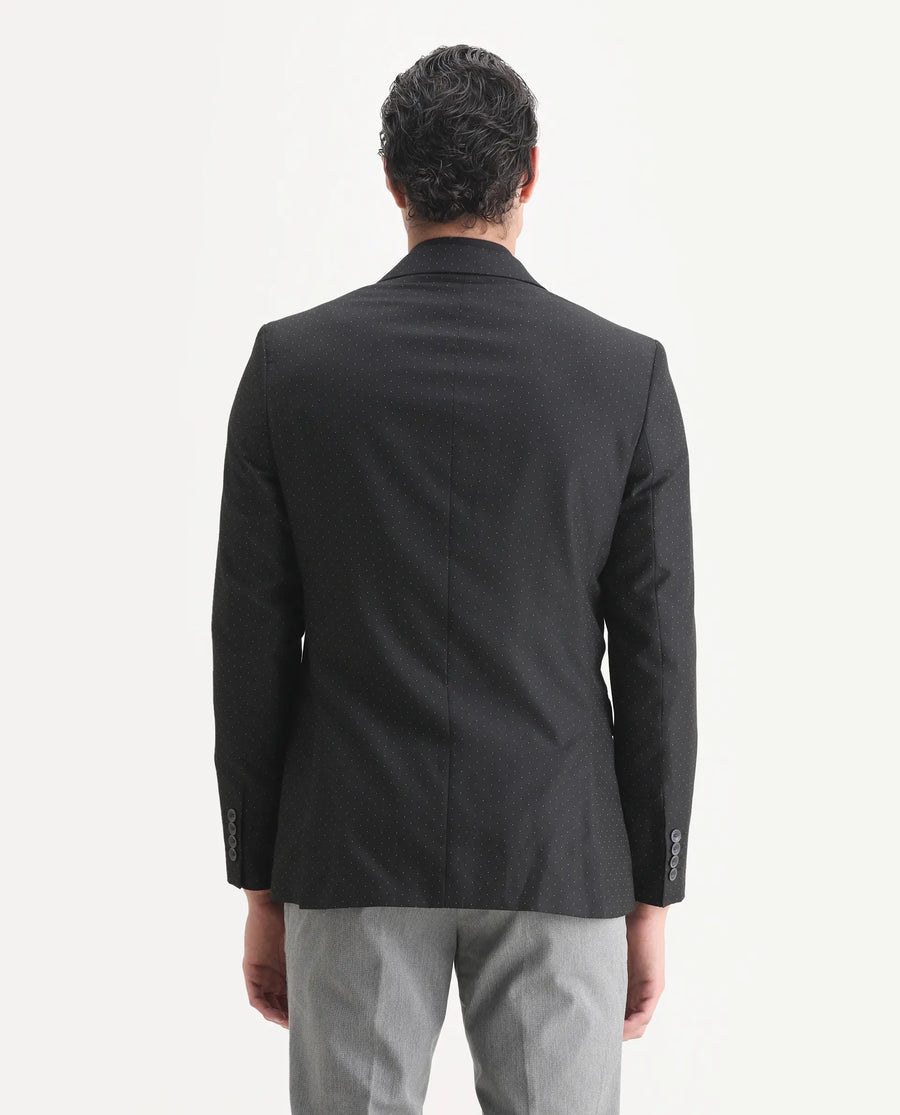 Rare Rabbit Men's Digby Black Polyester Plain Tailored Fit Full Sleeve Lapel Neck Blazer