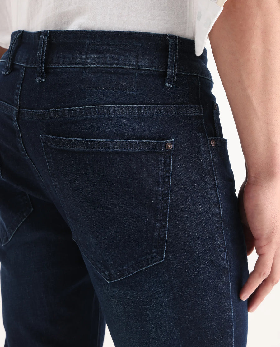 Rare Rabbit Men's Digo Dark Navy Cotton Blend Plain Hawk Slim Fit Jeans